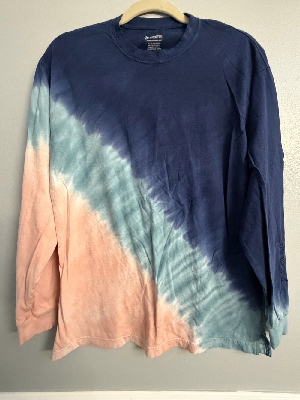 Pink Long Sleeve Tie-Dye Tee in Navy, Teal & Peach